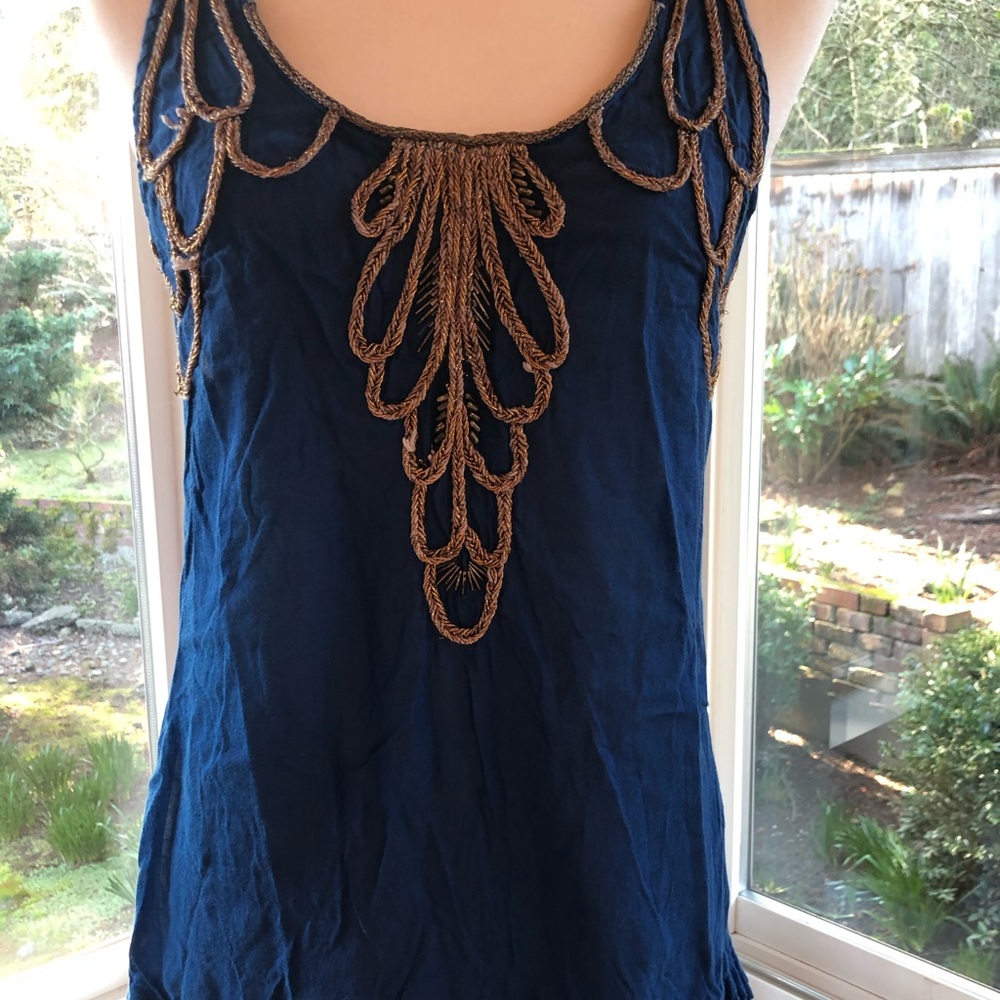Free People Blue with Gold Trim Tunic Sz 8